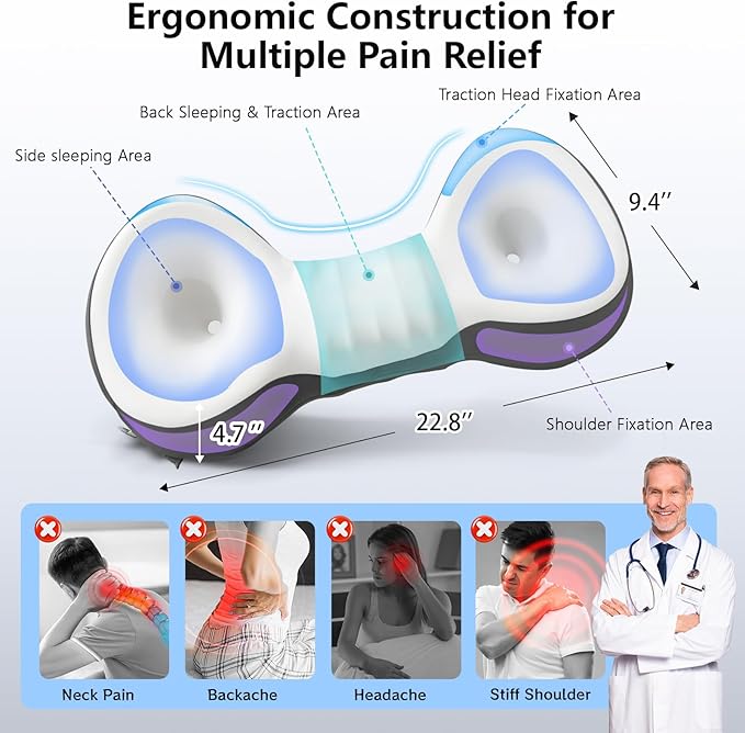 Cervical Neck Roll Pillow, Say Goodbye to Neck Pain, Travel Neck Support Pillow for Side Sleepers, Ergonomic Memory Foam Camping Pillow, Cervical Traction Device with Storage Bag - Bloomnest