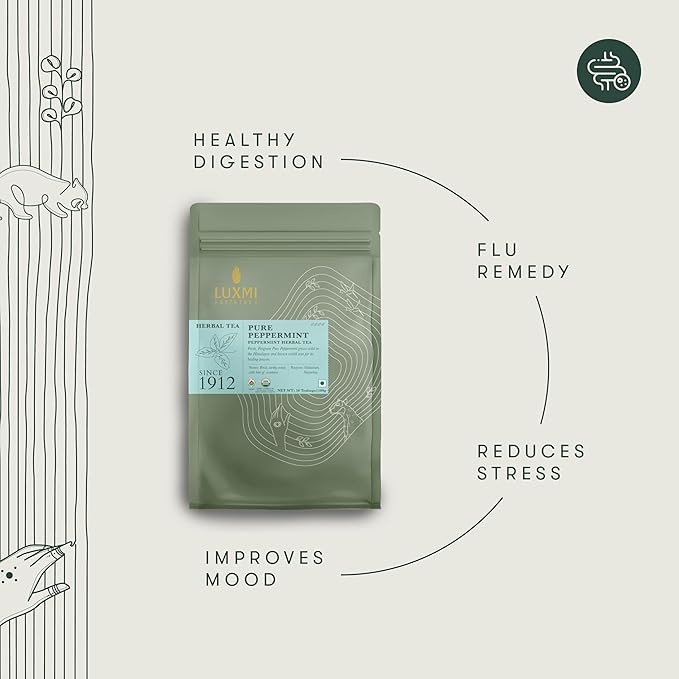 Luxmi Estates Purely Peppermint 50 Tea Bags (100g) Pack | USDA Certified Organic Herbal Tea | Mint Tea Best for Night Time | 50 Cups Bulk Pack - Bloomnest