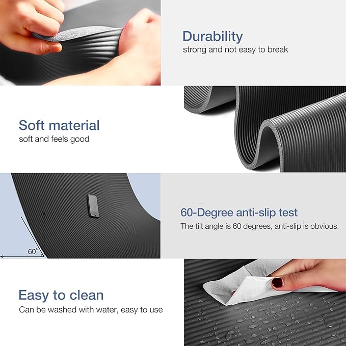 Yoga Mat Non Slip NBR Thick Yoga Mat, 72"L x 32"/24"W x 0.6"/0.4"TH (185cm x 80cm/61cm x 15mm/10mm), Anti-Tear Exercise Mat with Carrying Strap and Bag, Workout Mats for Yoga, Pilates, Floor Exercises - Bloomnest