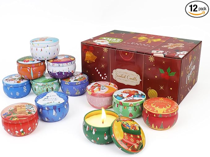 12 Pack Christmas Scented Candles, 2.5OZ Jar Candles, 12 Christmas Fragrances Scented Candle Set for Women, 12 Hour Burning Time, Candle Gift for Mom, Grandma, Teacher, Coworks - Bloomnest
