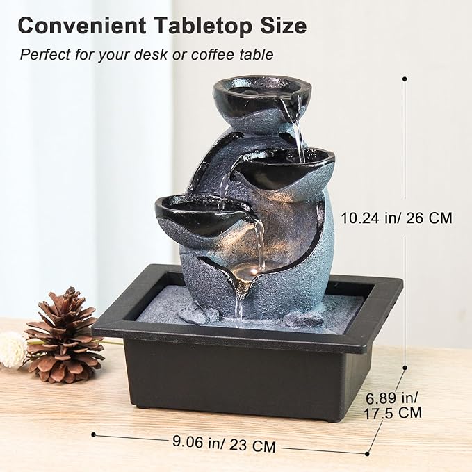 Indoor Tabletop Water Fountain, Resin Meditation Fountain with Color LED Light, Indoor Waterfall Feature for Home Office Decor - Bloomnest