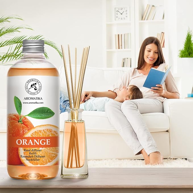 AROMATIKA Orange Reed Diffuser Refill 17 Fl Oz (500ml) - Room Fragrance Diffuser with Natural Essential Orange Oil - Best for Aromatherapy - Home - Kitchen - Office - Bloomnest
