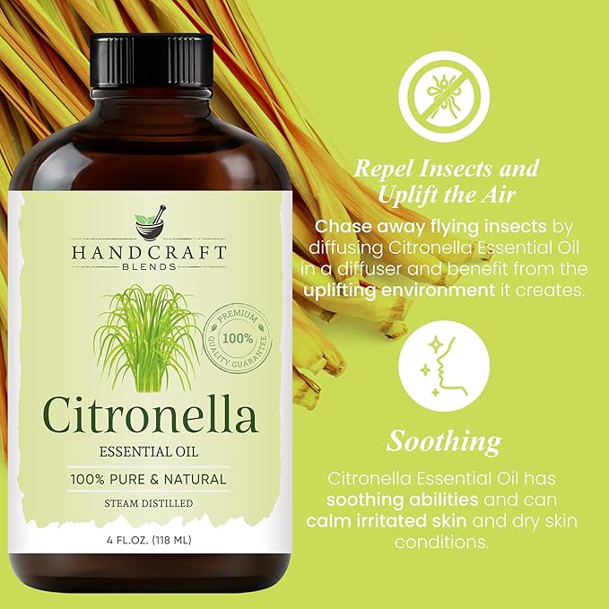 Handcraft Blends Citronella Essential Oil – Huge 4 Fl Oz – 100% Pure and Natural – Premium Grade Essential Oil for Diffuser and Aromatherapy, Skin, Massage, Candle and Soap Making Fragrance - Bloomnest