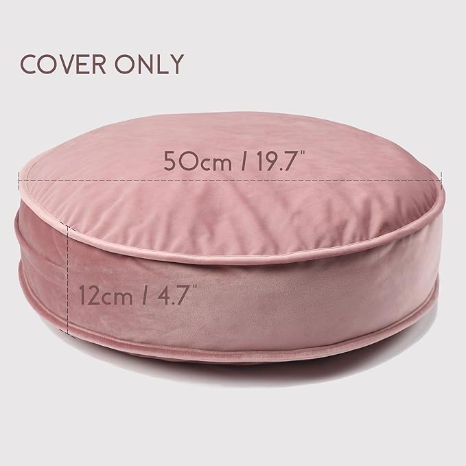 Round Floor Pillow Cover Velvet Throw Seating Pouf Yoga Meditation Cushion Plush Case Reading Room Decor Cover Only (19.7IN, Dusty Rose)