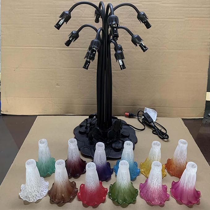 Bieye L10952 Lily Flower Blown Glass Accent Table Lamp for Living Room Bedroom Decoration (Multicolor, 12-Light) - Bloomnest