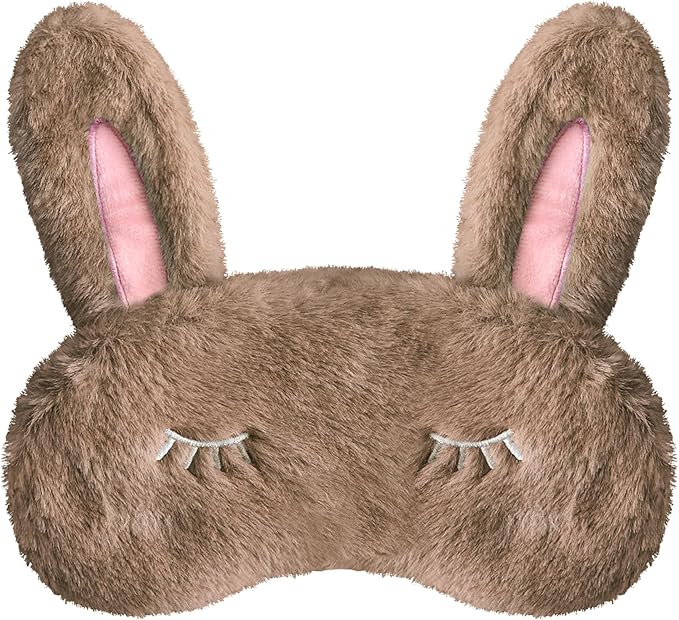 Cute Animal Sleeping Mask Sleep Mask, Soft Plush Rabbit Eye Mask for Travel Nap Sleeping Blindfold Eye Cover Eyeshade for Adult Kids Girls Teens Men Women - Rabbit, Brown - Bloomnest