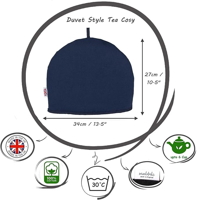 Muldale Large Tea Cozy for Teapot - Oxford Navy - Teapot Cover Insulated 100% Cotton Thick Wadding - Designed in England - Tea Cozies Covers - 1 to 6 Cup - Bloomnest