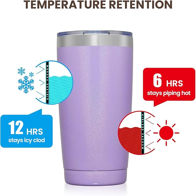 MEWAY 20oz Tumbler 4 Pack Double Wall Vacuum Insulated Travel Glitter Mug Bulk, Stainless Steel Tumblers with Lid and Straw, Powder Coated Coffee Cups for Woman(Rainbow Purple,Set of 4) - Bloomnest