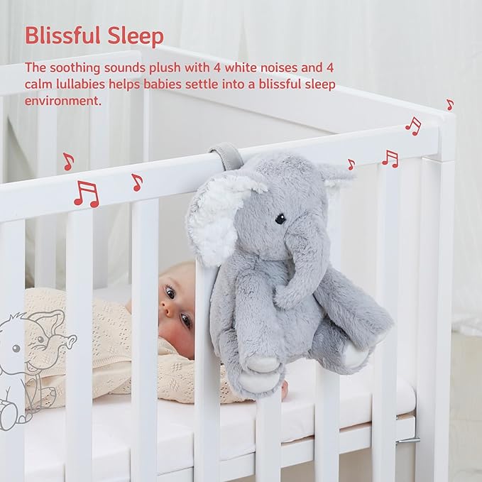 Cloud b Sound Machine with White Noise Soothing Sounds | Cuddly Stuffed Animal | Adjustable Settings and Auto-Shutoff | Elliot Elephant™ - Bloomnest