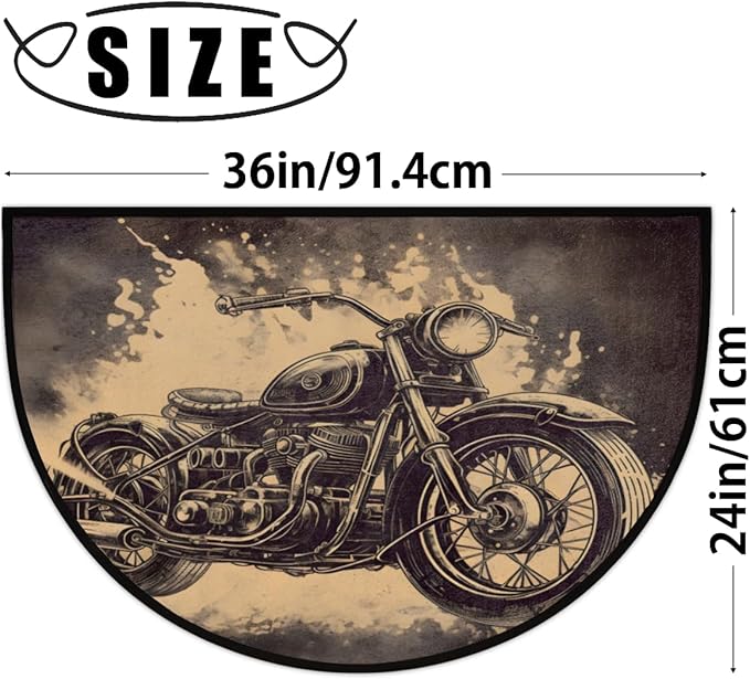 Half Round Door Mat, Vintage Motorcycles Non-Slip Half Circle Area Rug Transportation Doormat Washable Durable Home Decor Half Moon Rug for Floor Indoor Outdoor Living Room Bedroom Kitchen Patio - Bloomnest