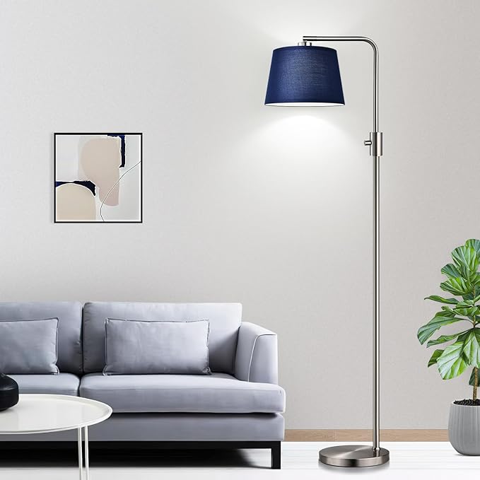 Nintiue Dimmable Floor Lamp, 1000 Lumens LED Edison Bulb Included, Brushed Nickel Arc Standing Tall Floor Lamp with Blue Shade for Living Room Bedroom Office Dining Room - Bloomnest