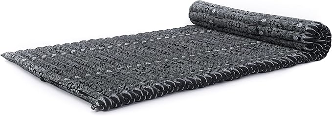 Leewadee - Kapok Roll Mat – Handcrafted Folding Sleep & Relaxation Mattress from Thailand, Ideal as Guest Bed, Camping Mat, Yoga Mat or Traditional Futon, 75 x 39 inches, Black - Bloomnest