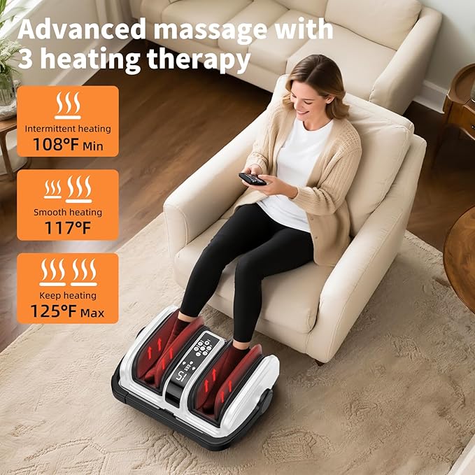 CARESKY® Foot Massager with Heat, Shiatsu Foot Massager for Plantar Fasciitis, Neuropathy, Circulation and Pain Relief, Remote, Deep Kneading for Foot Calf - Bloomnest