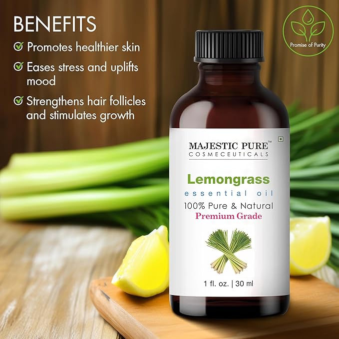 Majestic Pure Lemongrass Essential Oil with Glass Dropper - 1 Fl Oz - 100% Pure and Natural Lemongrass Oil - Premium Grade Essential Oils for Diffuser, Aromatherapy, Soap and Candle Making - Bloomnest