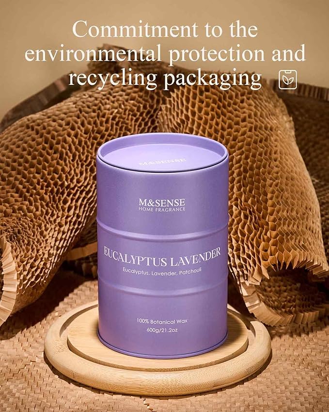 M&SENSE Eucalyptus Lavender Scented Candles Large, Natural Soy Candles 21.2oz 120 Hour Slow Burning,Aromatherapy Candle for Stress Relief Meditation Relaxing - Bloomnest