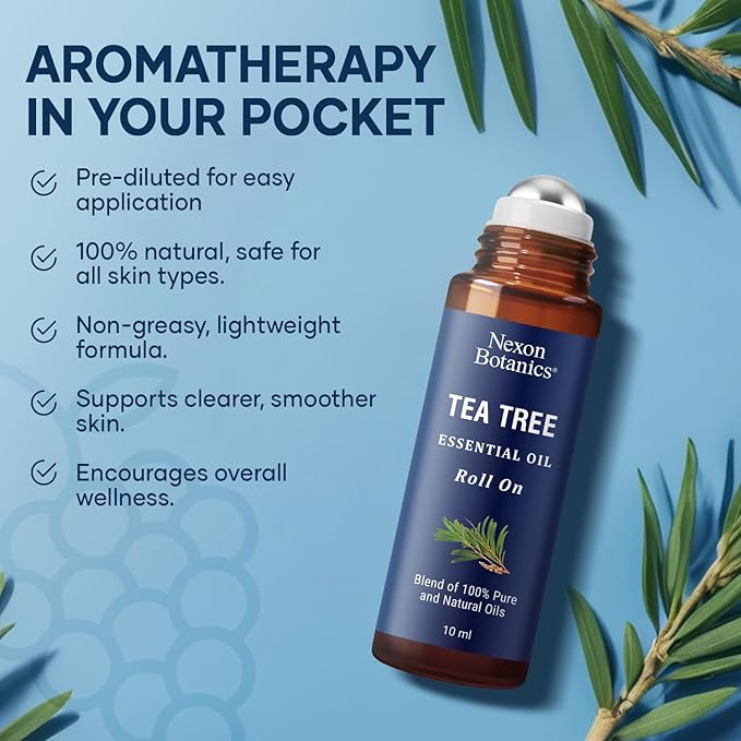 Tea Tree Oil Roll-On 10 ml - 100% Pure, Natural Essential Oil for Aromatherapy, Skin, Face & Body - Pre-Diluted for Travel - Nexon Botanics - Bloomnest