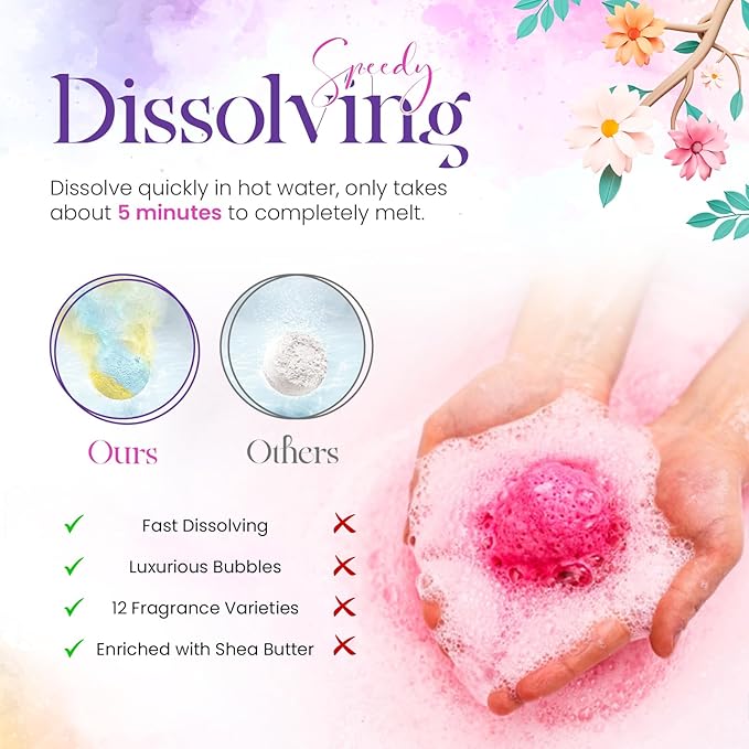 Bath Bombs for Women Pack of 12 Handmade for Women Gift Set, All Natural with Essential Oils, Shea Butter & Luxurious Bubbles - Relaxing Bath Bombs for Adults, Spa Fizzies, Moisturizing Bath Balls - Bloomnest
