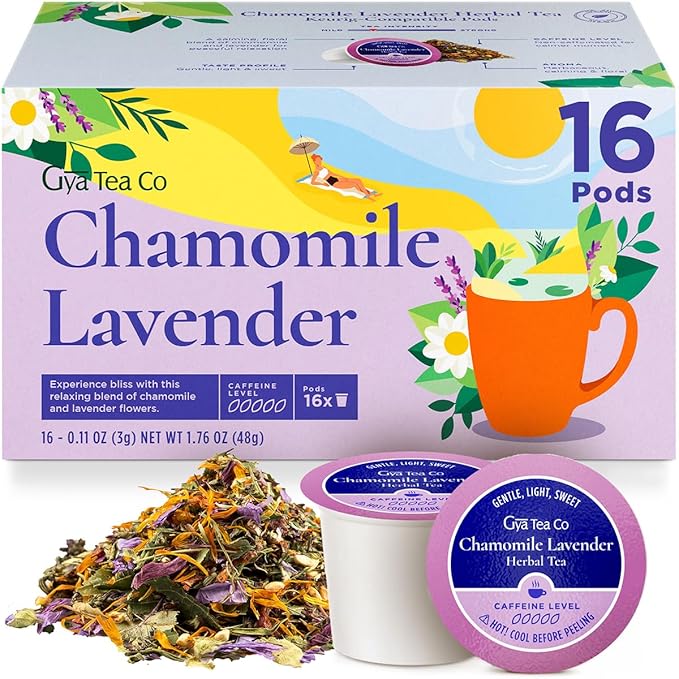 Gya Tea Co Chamomile Lavender Herbal Tea Pod (16 Count)- Decaf Wellness Tea for Body Comfort & Relaxing - Bloomnest