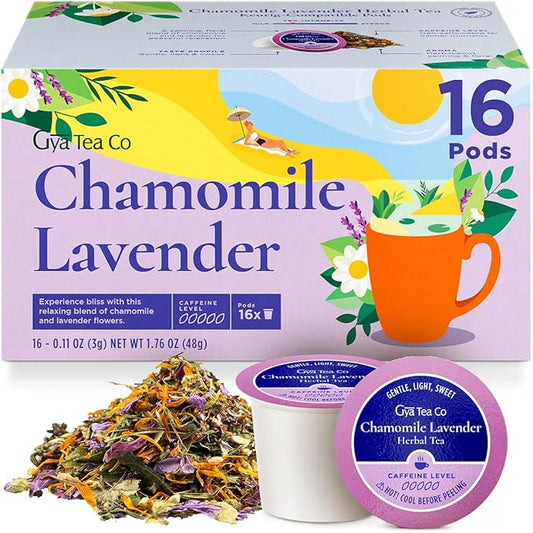 Gya Tea Co Chamomile Lavender Herbal Tea Pod (16 Count)- Decaf Wellness Tea for Body Comfort & Relaxing - Bloomnest