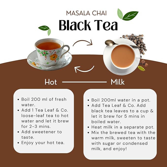 Tealeaf & Co. Masala Chai - Loose Leaf Black Tea Blended with Organic Spices (Ginger, Cardamom, Black Pepper & Cloves Whole Organic) - Low Caffeine (3.52oz/100gm) - Bloomnest