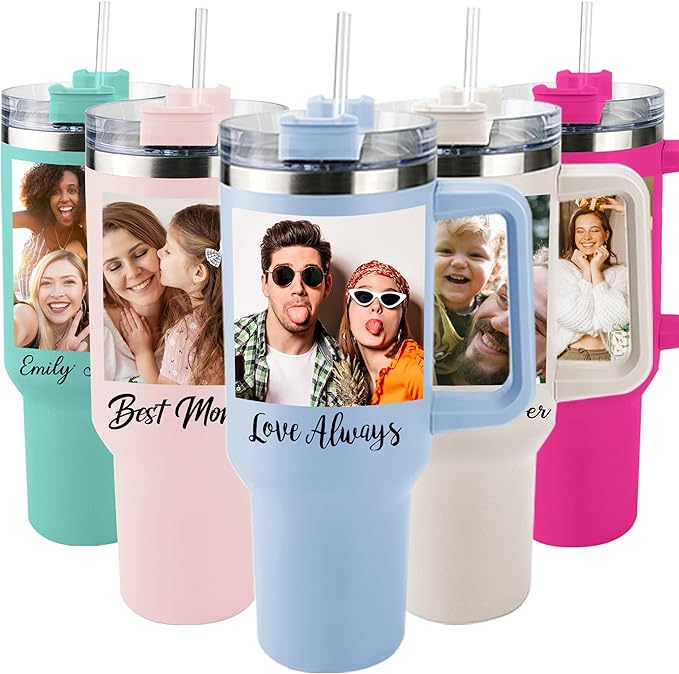 ThermoThrill Ships Next Day, Personalized 40 Oz Tumbler with Handle and Straw Custom Tumbler with Text Stainless Steel Mug Birthday Gifts for Women - Bloomnest