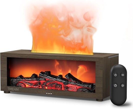 Fireplace Flame Air Diffuser Humidifier,7 Colors Aromatherapy Essential Oil Diffuser,Ultrasonic with Timer for Home,Bedroom,Office,Yoga (Dark Wood Grain) - Bloomnest