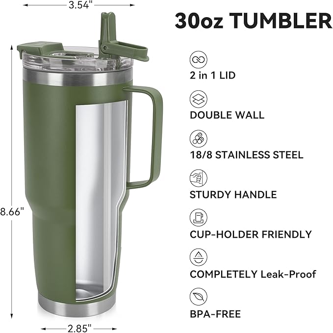 HASLE OUTFITTERS 30oz Tumbler With Handle, Insulated Travel Coffee Mug With Straw Leak-Proof Double Wall Stainless Steel Vacuum Tumblers Metal Cup with Straw for Hot and Cold Drink - Bloomnest
