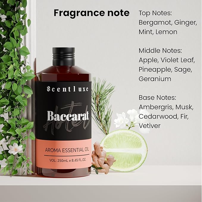 Hotel Scents Baccarat Diffuser Oil 8.45 Fl Oz (250ml), Home Luxury Aroma & Hotel Fragrance Essential Oil - for Aromatherapy Diffuser - Bigger Bottle, Longer Lasting Air Freshener - Bloomnest