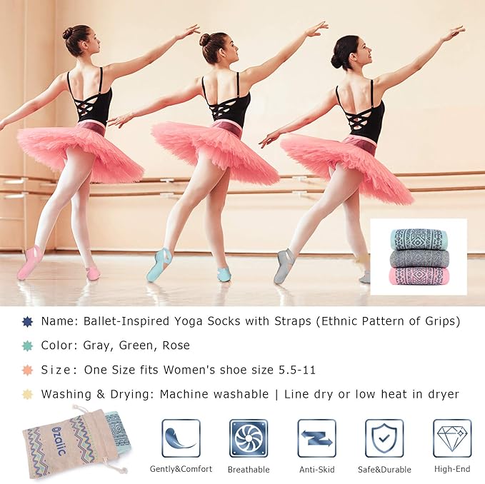 Ozaiic Pilates Socks for Women Non Slip Grip, Yoga Socks with Grippers for Barre, Hospital, Ballet, Dance, Barefoot Workout - Bloomnest
