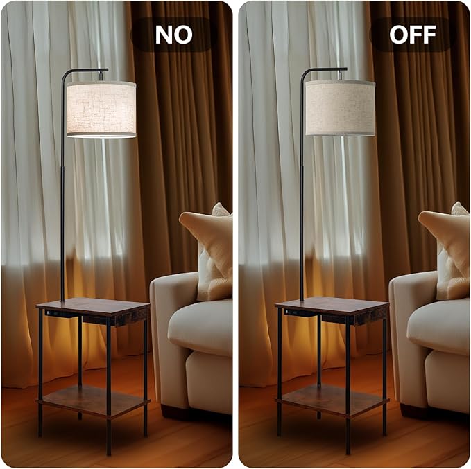 Floor Lamp with Table & Drawers, End Table Lamp with USB Charging Portt Power Outlet and Shelves, Side Table Reading Light with 3 Color Temperature Led Bulb Included for Living Room, Yellow - Bloomnest