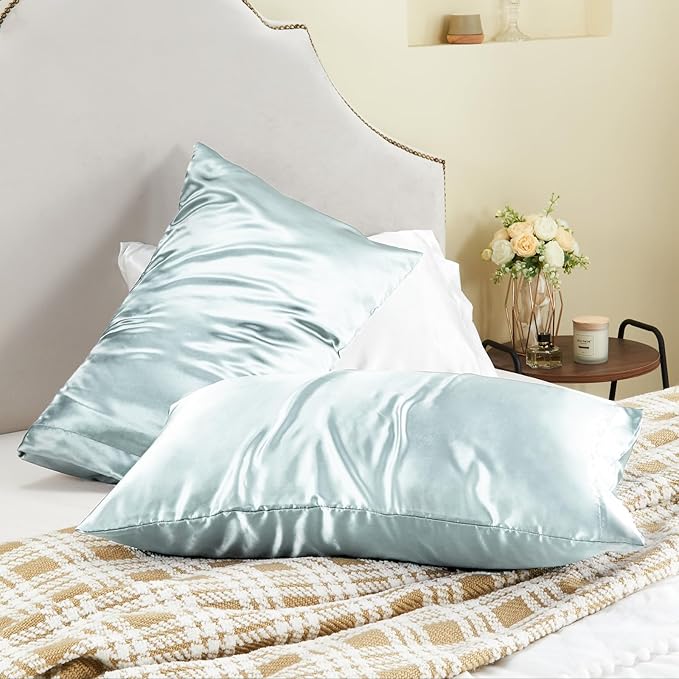 BEDELITE Satin Pillowcase for Hair and Skin, Super Soft and Cooling Similar to Silk Pillow Cases 2 Pack with Envelope Closure, Gift for Women Men(20"x26" Standard Size, Stone Blue) - Bloomnest