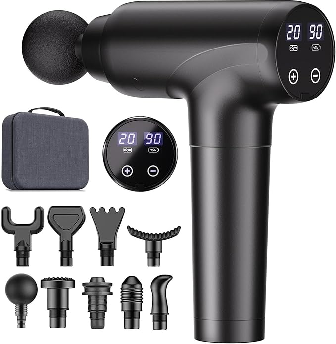 cotsoco Massage Gun Deep Tissue, Muscle Massage Gun with 9 Attachment Heads 20 Speeds & Silent Brushless Motor for Pain Relief, Handheld Percussion Back Massager Gun for Athletes(Black) - Bloomnest