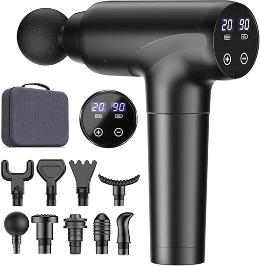 cotsoco Massage Gun Deep Tissue, Muscle Massage Gun with 9 Attachment Heads 20 Speeds & Silent Brushless Motor for Pain Relief, Handheld Percussion Back Massager Gun for Athletes(Black) - Bloomnest