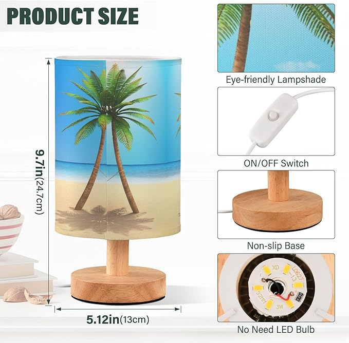 Frog Palm Tree Hammock Table Lamp with Wooden Base and Linen Fabric Shade, Multicolor, 13 cm x 5.12 inches x 9.7 inches, LED, USB, Touch Control, Non-Flashing Warm Light, Indoor Use, 1 Pack - Bloomnest