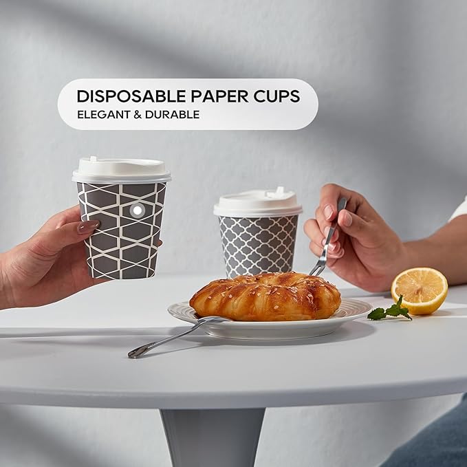 JOLLY PARTY Disposable Coffee Cups with Lids -10 oz (100 Sets) To Go Coffee Cups, Paper Cups for Beverages Espresso Tea, Suitable for Cafes, Offices and Home - Bloomnest