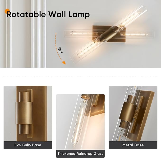 24.8" L Minimalist Style Wall Sconces Set of 2, Brass Wall Lights Fixtures Morden Cylinder Wall Light for Bathroom Vanity Light Indoor Wall Mounted Lamps for Living Room,Bedroom,Hallway - Bloomnest
