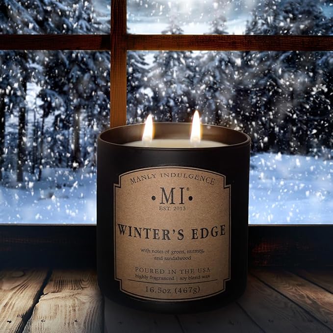 Manly Indulgence Winters Edge Scented Candles for Men, 2 Wick, 16.5 oz Premium Soy Blend Wax, 60H Burn, Candles for Home Scented - Made in The USA - Bloomnest