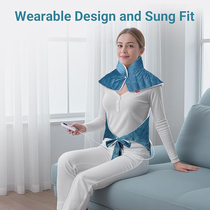 Comfytemp Weighted Heating Pad for Neck Shoulder Back Warmth, Birthday Christmas Gifts for Women Men Mom Dad, FSA Eligible Items Only List, Electric Large Heated Wrap for Elderly, 22"x33", Blue - Bloomnest