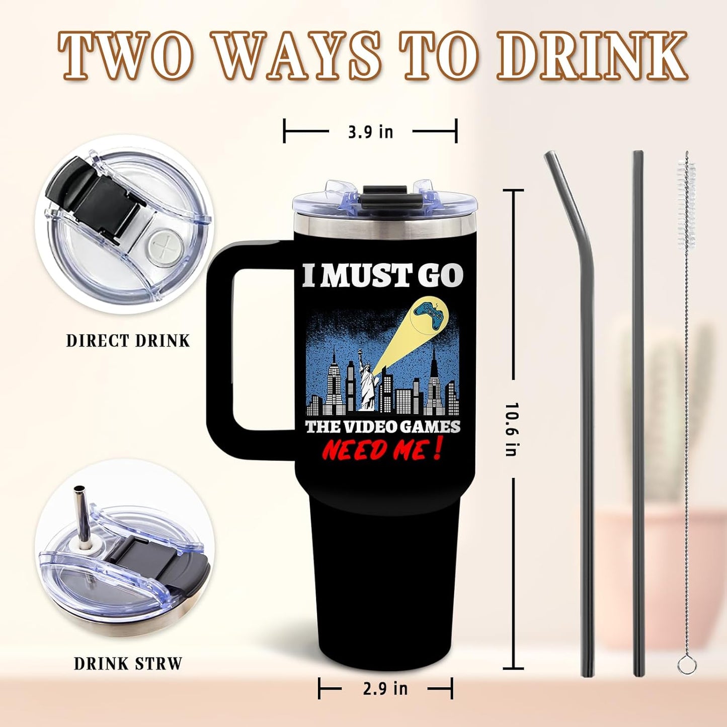DUUV Gamer Gifts for Men, Video Game Tumbler 40 Oz with Handle and Straws, Funny Gaming Gifts for Kids Teen Boys Son Adults Dad Husband, Christmas Thanksgiving Birthday Gift for Gamers Teenage, 1PCS