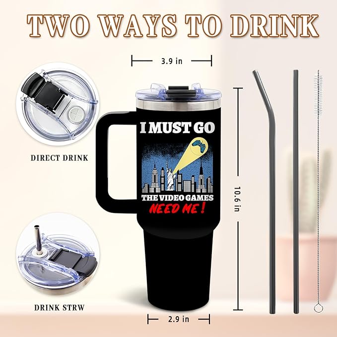 DUUV Gamer Gifts for Men, Video Game Tumbler 40 Oz with Handle and Straws, Funny Gaming Gifts for Kids Teen Boys Son Adults Dad Husband, Christmas Thanksgiving Birthday Gift for Gamers Teenage, 1PCS - Bloomnest