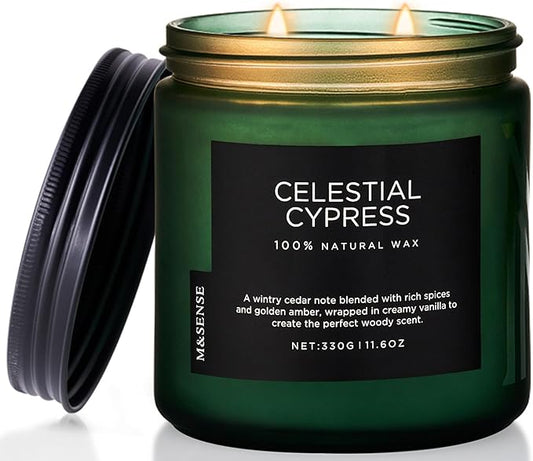 M&SENSE Celestial Cypress - Cedarwood Spice Scent Natural Soy Wax Highly Scented Candle, 11.6oz 2 Wick 70 Hours Long Lasting Candle Woody Scent Gifts for Dad - Bloomnest