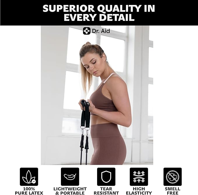 Dr. Aid Resistance Bands Set – 5 Stackable Workout Bands with Handles, Pure Latex, High Elasticity & Tear Resistant – Smell-Free Full-Body Exercise Bands for Rehab, Basic Training & Strength Workouts - Bloomnest