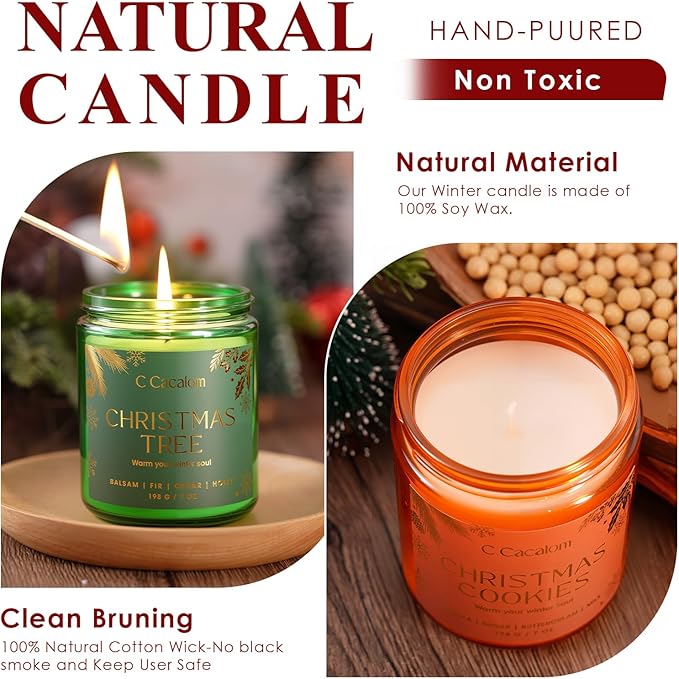 Christmas Soy Candles for Home Decor Non-Toxic Aromatherapy Scented Candles for Christmas Gifts, Cozy Holiday Jar Candle, Cozy Decorative Candle for Women Men, Winter Christmas Tree Balsam Fir Candle - Bloomnest