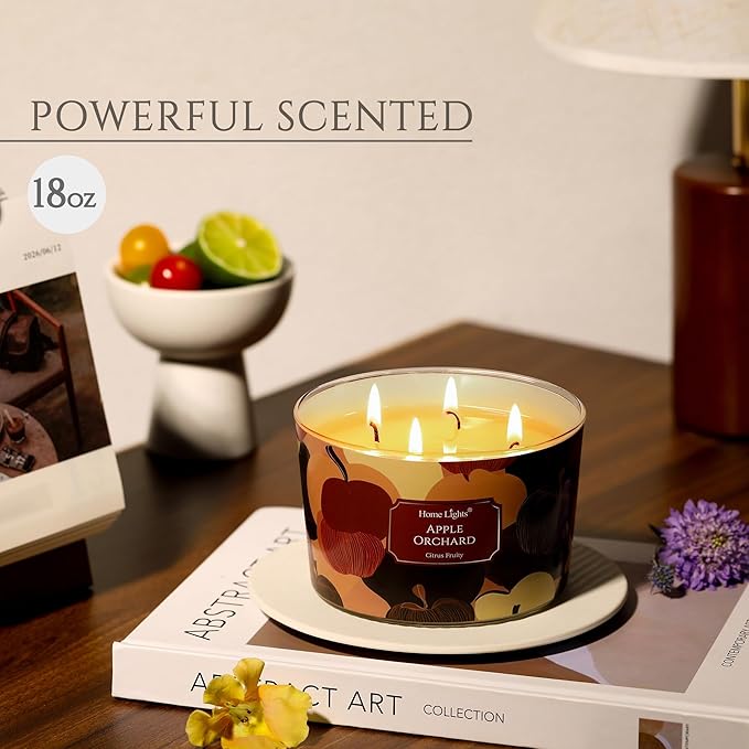 HomeLights Soy Wax Candles for Home Scented, 4-Wick Candles in Apple Orchard Scented, Aromatherapy Candles Gift for Parties, Relaxing, Eclectic Mixed Styles, 18oz - Bloomnest