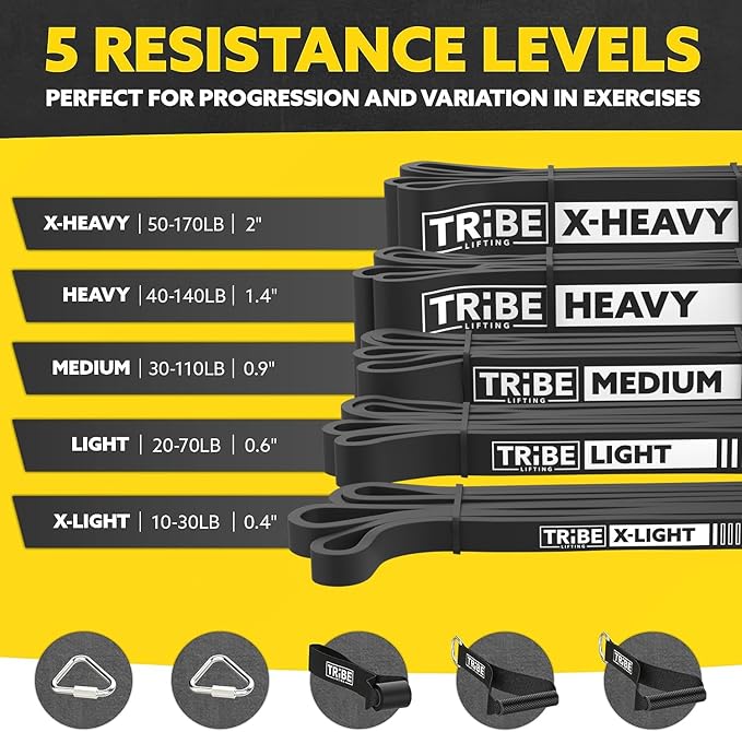 Long Resistance Bands for Working Out Men and Women - Set of 5 Pull-Up Bands, Rubber Handles and Door Anchor - Workout Bands Resistance for Men - Exercise Bands Resistance Bands Set - Bloomnest