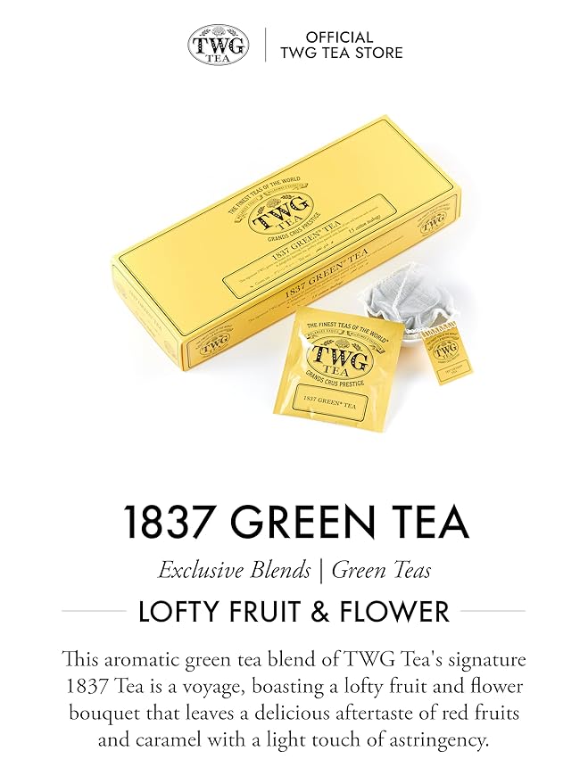 TWG Tea | 1837 Green Tea | Green Tea | Strawberry & Caramel | 15 Hand Sewn Cotton Tea Bags | Gift Set - Bloomnest
