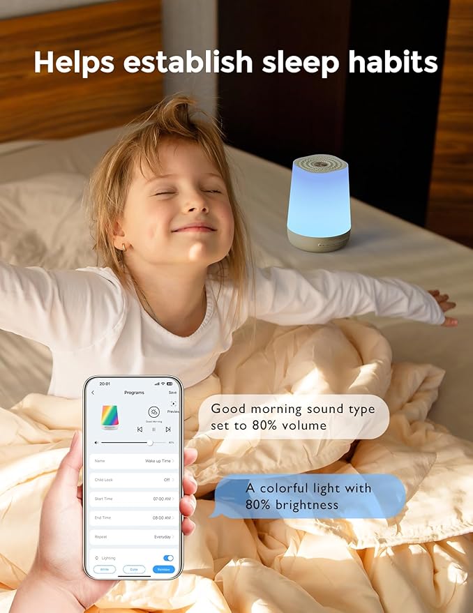 Baby Sound Machine, Momcozy White Noise Machine for Baby Sleeping with Night Light, Toddler Sleep Trainer with 34 Soothing Sounds, Timer, App Remote Control, Personal Sleep Routine(Green) - Bloomnest