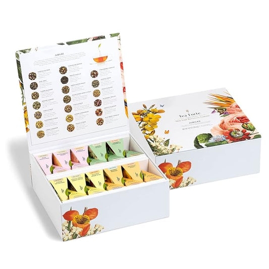 Tea Forte Jubilee Premium Tea Chest Gift Sampler, 40 Count, 2 of each Variety Blend Individually Wrapped Handcrafted Pyramid Infuser Bags - Bloomnest