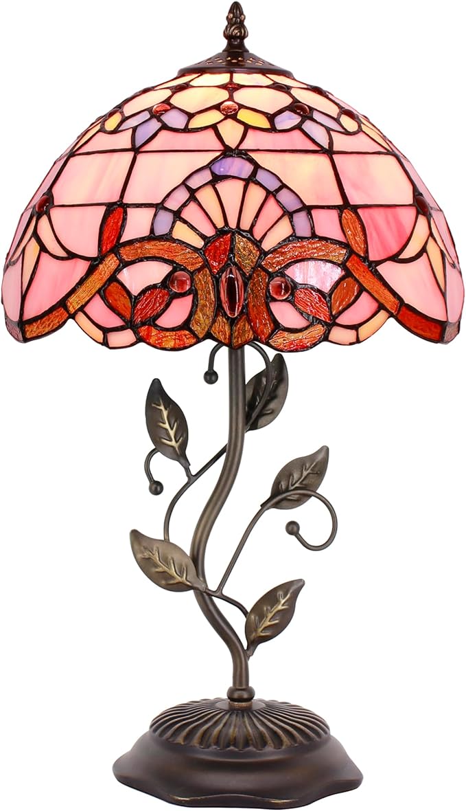 Tiffany Lamp Table Lamp Stained Glass Desk Lamps 12X12X19 Inches Reading Light Decor Bedroom Living Room (Pink Baroque Style) - Bloomnest