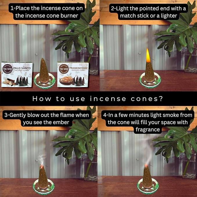 TRUMIRI Incense Cones - Combo Pack of 20 Cone Incense - 10 Frankincense + 10 Palo Santo - Insence Cones - Incense Cones Scented - Cone Incense Scents - Insense Cones - Incent Cone TRUMIRI